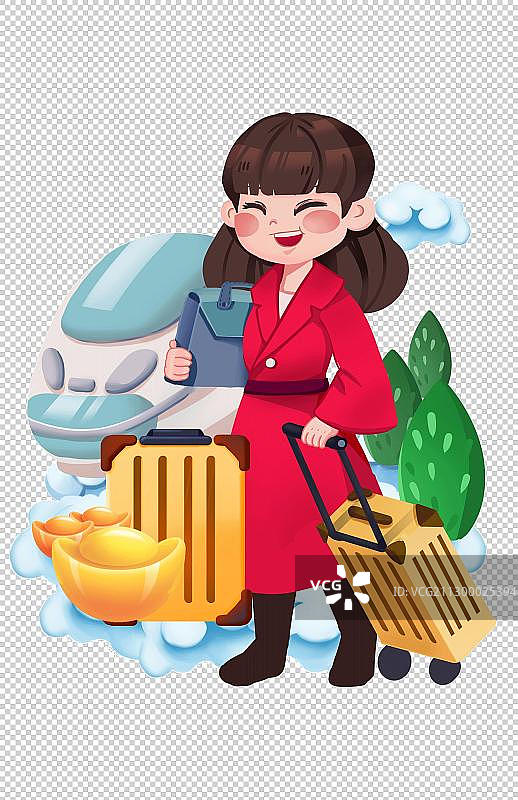 女孩拖着行李图片素材