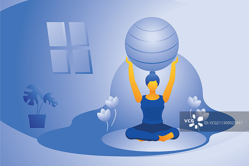 在家玩瑜伽球图片素材