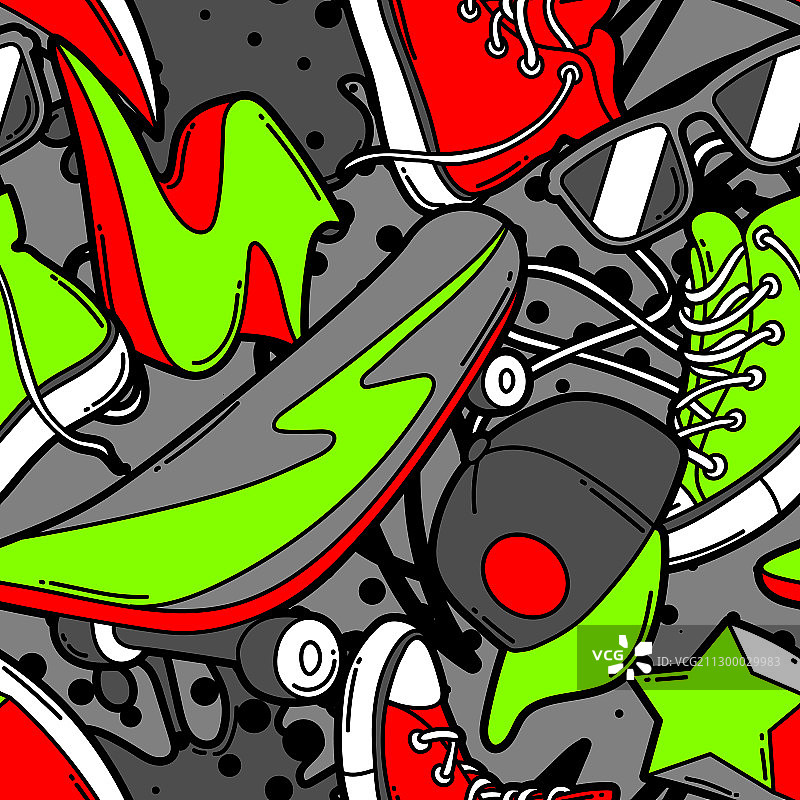 卡通运动鞋滑板无缝图案图片素材