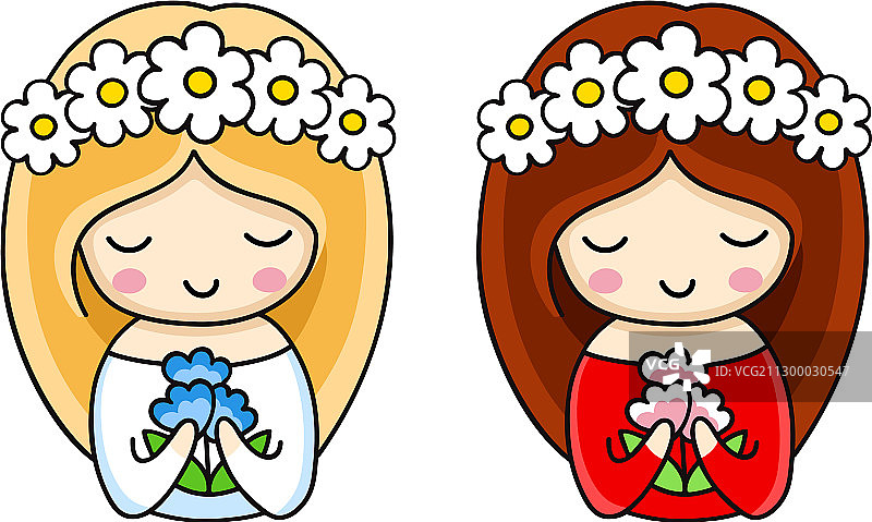 戴着白色花环的可爱小新娘图片素材