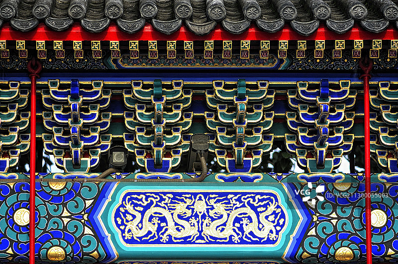 故宫里额枋与斗拱和各式和玺彩画彩绘图片素材