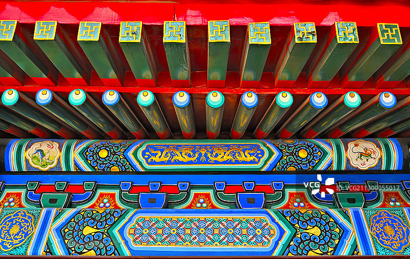 故宫里额枋与斗拱和各式和玺彩画彩绘图片素材