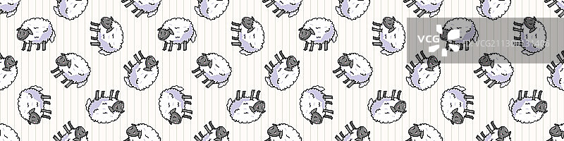 可爱的白色绵羊卡通无缝边框图片素材