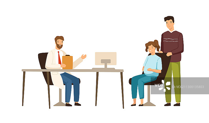 卡通孕妇和微笑的男人来访图片素材