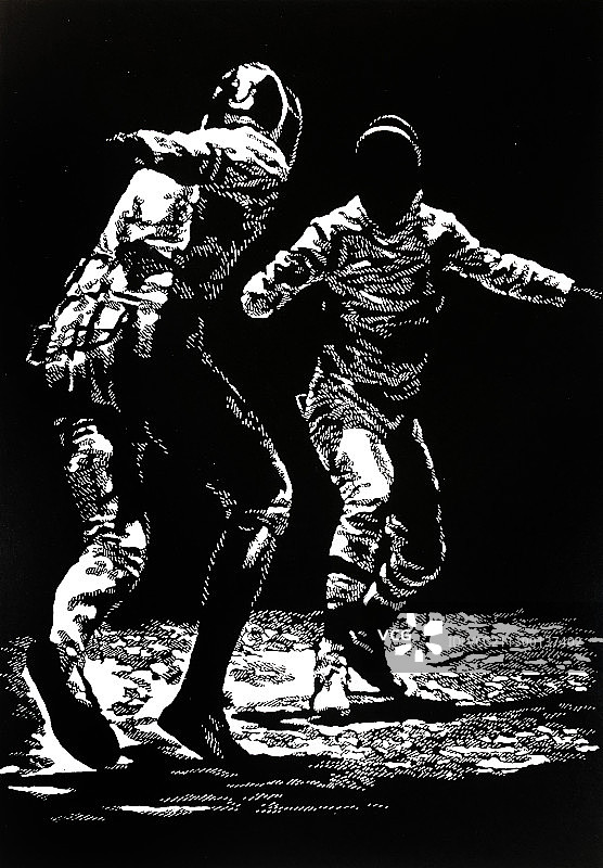 黑白版画《敢拼才会赢》图片素材