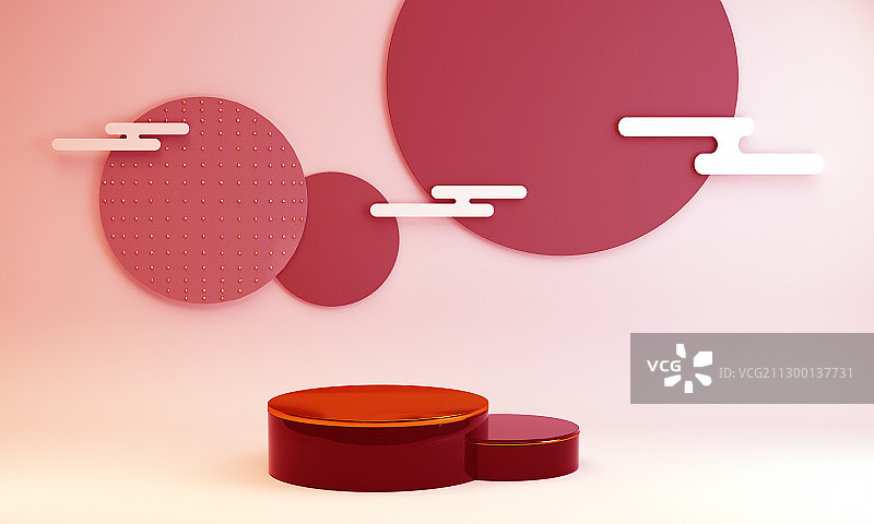 胭脂红新中式空间场景渲染图片素材