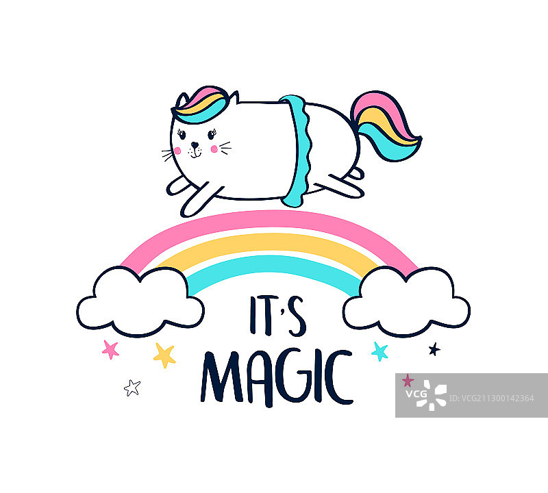 手绘独角猫图片素材