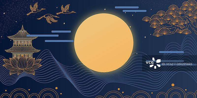 简约线条山水，蓝色背景图片素材