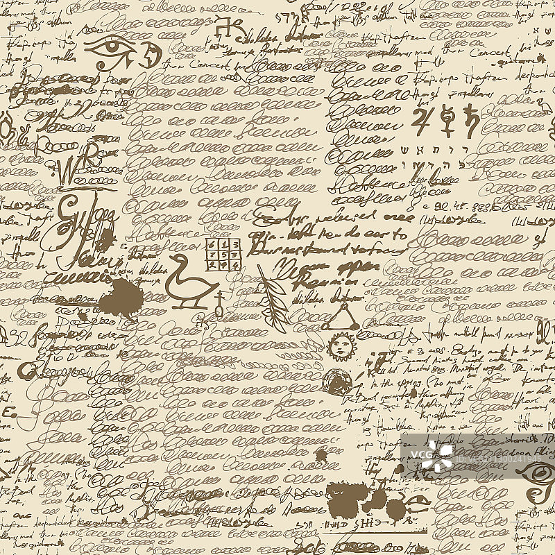 带有无法辨认的手写笔记的无缝图案图片素材