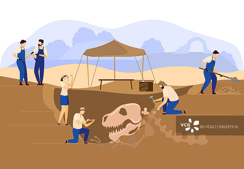考古学家和古生物学家挖掘现场图片素材