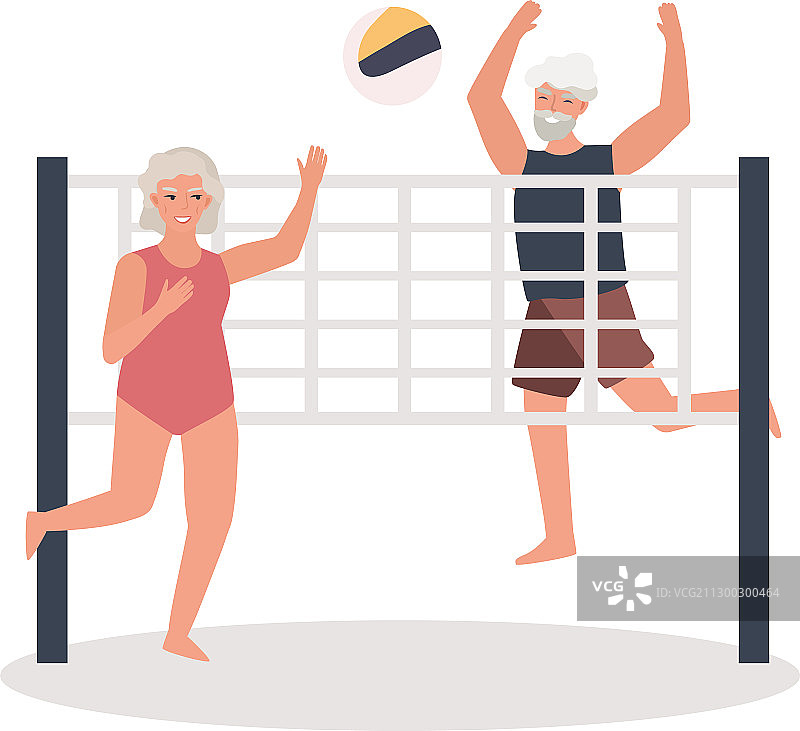 年老的男人和女人打排球概念图片素材