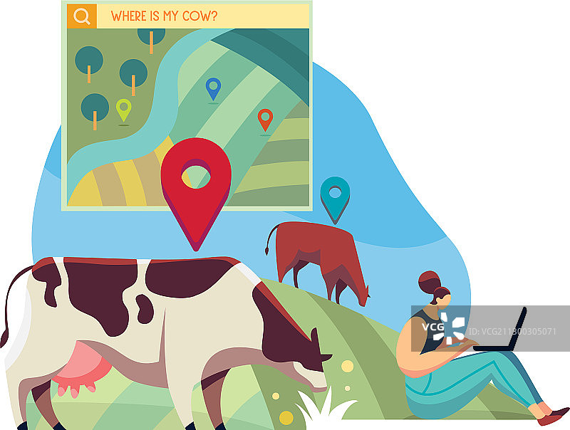 监控牛群的农场主统计App图片素材