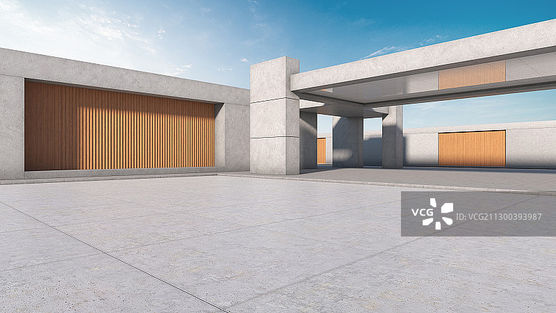 三维渲染的混凝土质感的海边现代别墅图片素材
