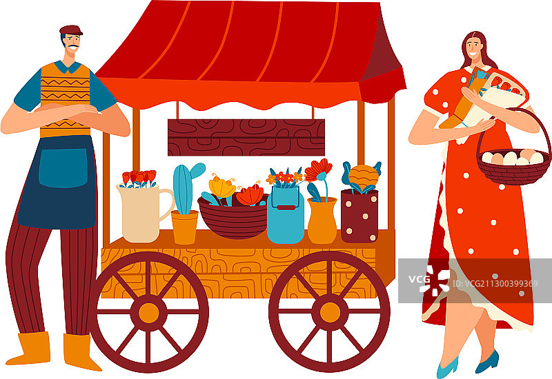 鲜花市场摊位卡通人物图片素材