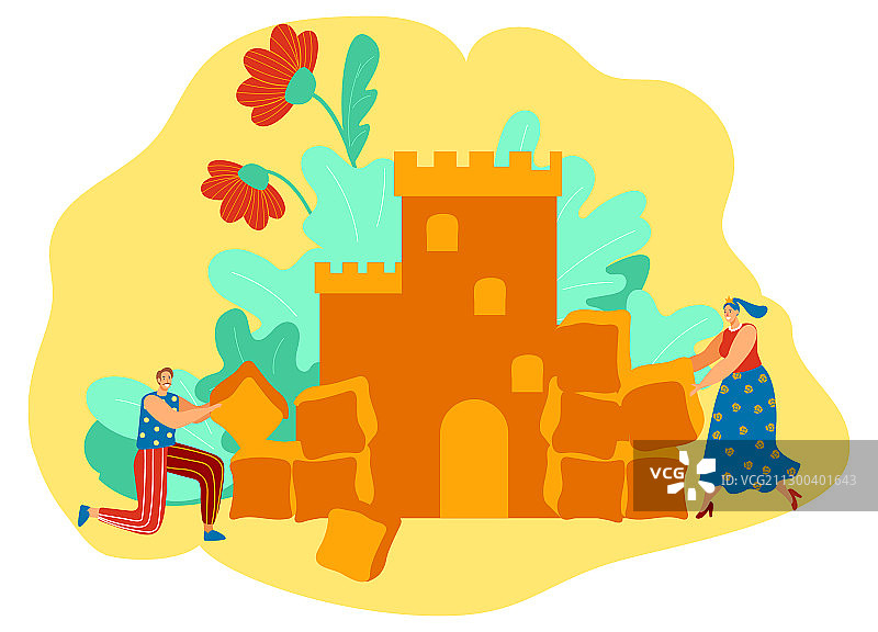男人和女人建造浪漫的城堡爱情故事图片素材