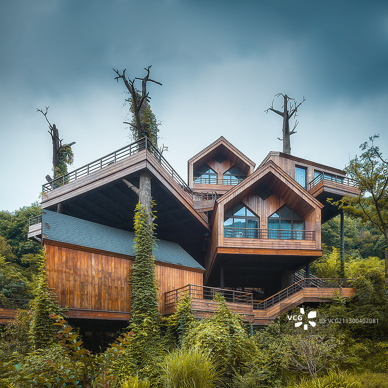 杭州萧山景区树屋建筑风光图片素材