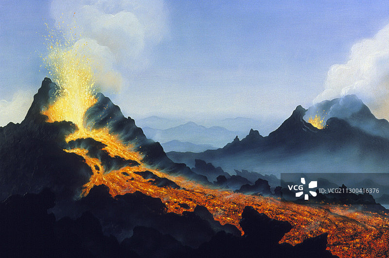 埃特纳火山上的两个活火山喷口之一图片素材