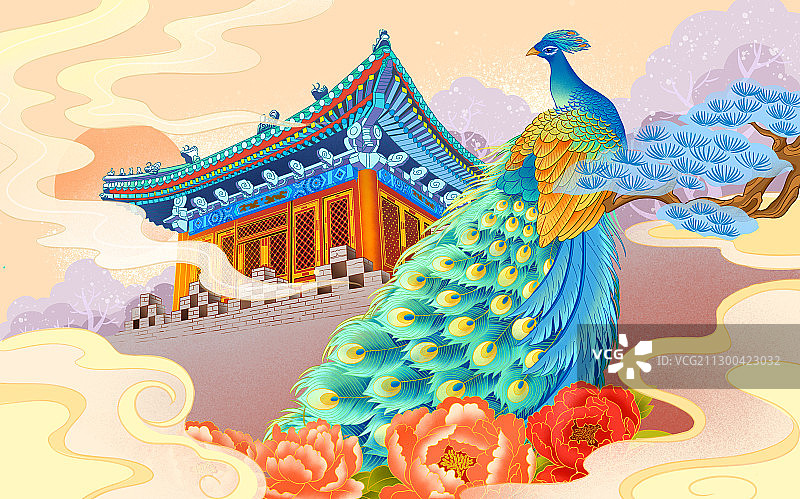 皇家园林颐和园孔雀图片素材