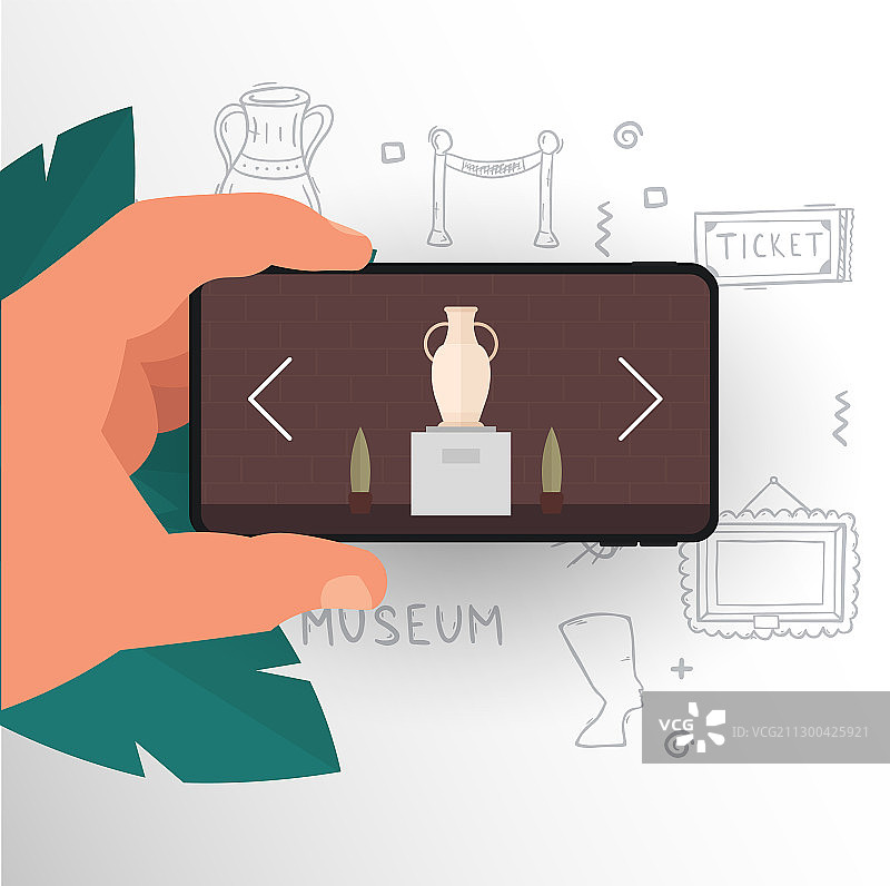 用智能手机访问在线画廊或博物馆图片素材