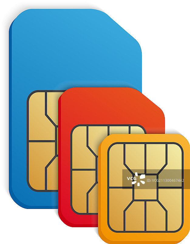 逼真彩色SIM卡套装：标准Micro卡图片素材