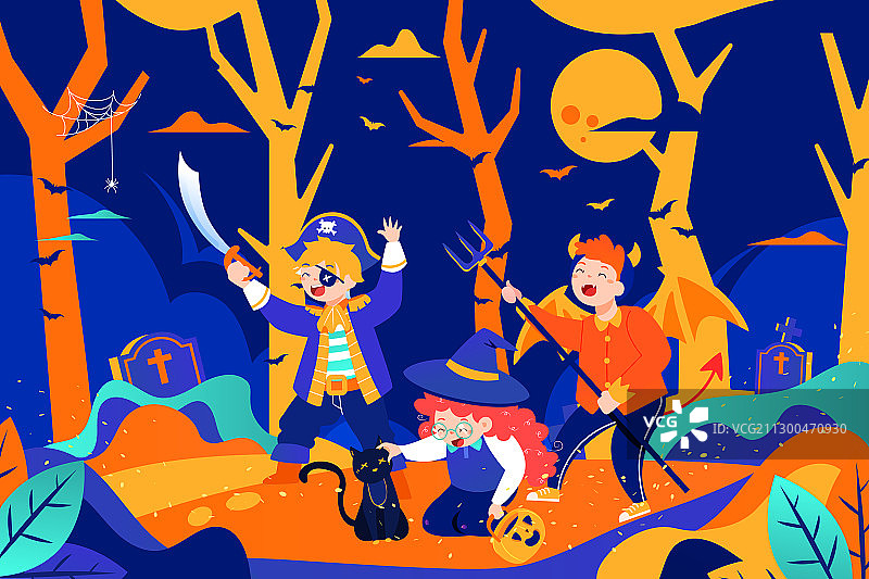 卡通万圣节魔幻魔鬼恶魔女巫儿童南瓜礼包电商邀请好友矢量插画图片素材