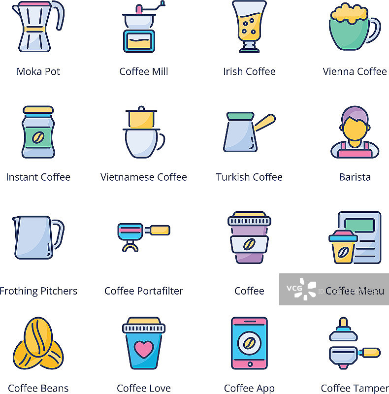 咖啡店填充式线条图标图片素材