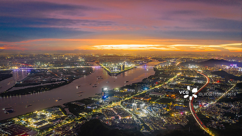 广州市南沙区明珠湾天际线晚霞图片素材