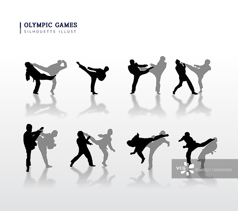 跆拳道运动员剪影矢量图图片素材