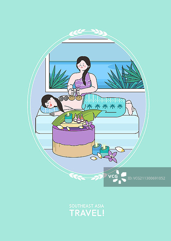 享受泰式香薰按摩的女人插画图片素材