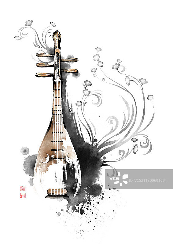 韩国曼陀林的写意水墨画图片素材