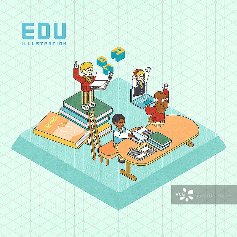 英语教育主题等距插图图片素材