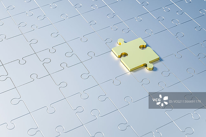 带有金色拼图块的拼图3D插图图片素材