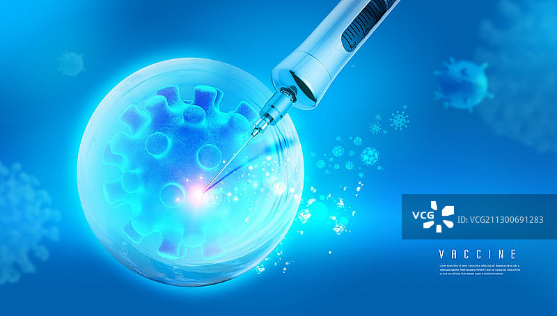 注射器与病毒模型合成图图片素材