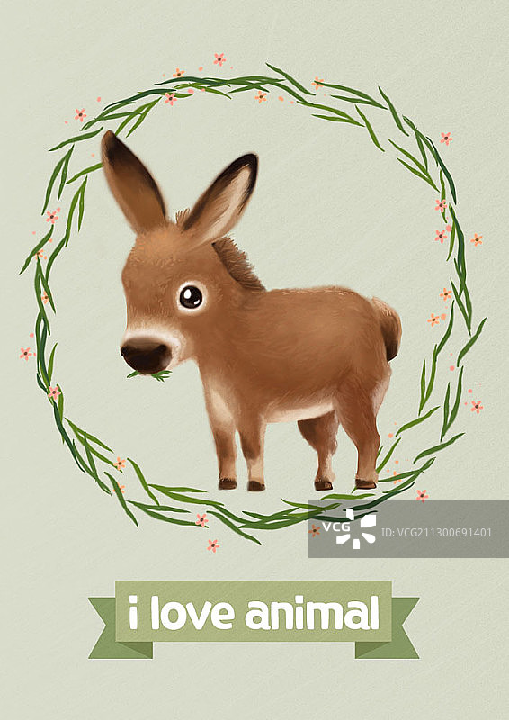 驴和树叶边框示例图片素材