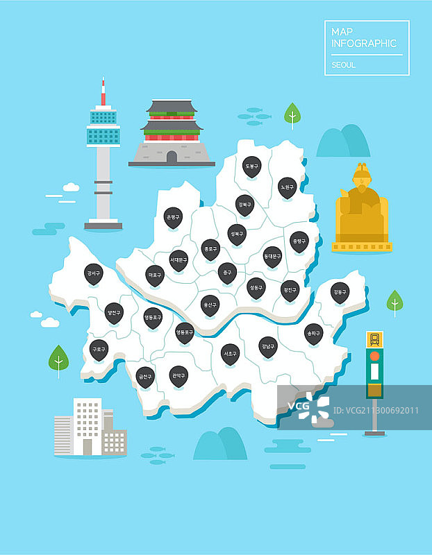 首尔矢量地图插画图片素材
