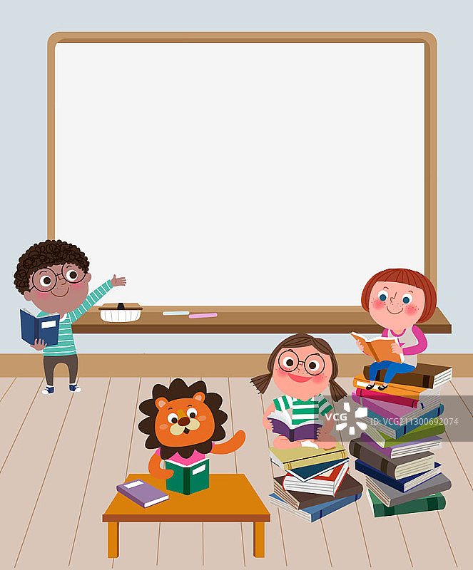 学生在教室读书矢量插画边框图片素材