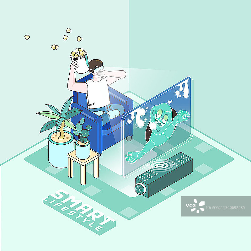2.5D虚拟现实智能生活方式插画图片素材