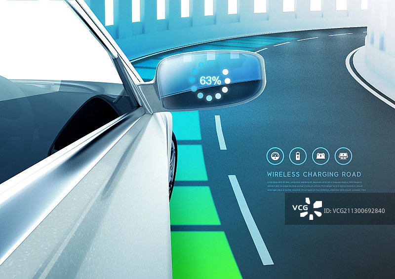 汽车侧视镜上的充电表图片素材