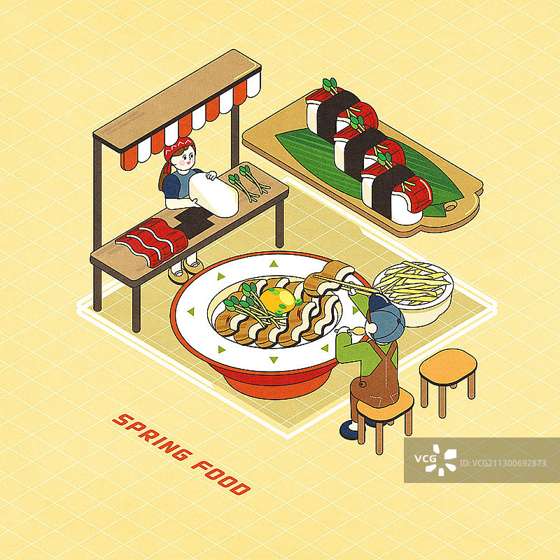 2.5D插画：鳗鱼寿司和鳗鱼饭碗图片素材