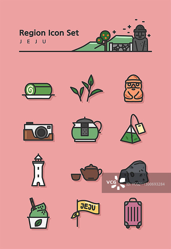 济州岛主题矢量线条图标图片素材