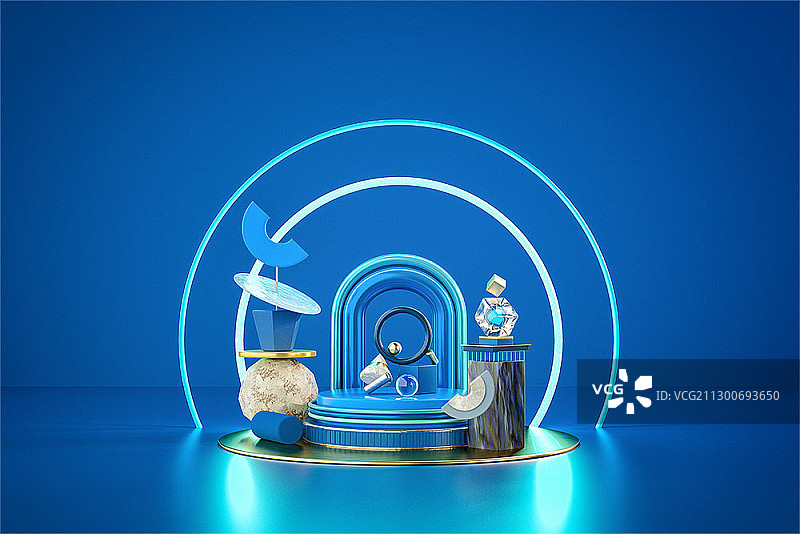 3D抽象几何图形数字合成经典蓝图片素材