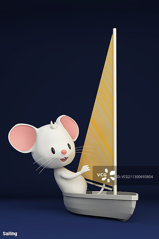 3D卡通老鼠角色玩游艇图片素材