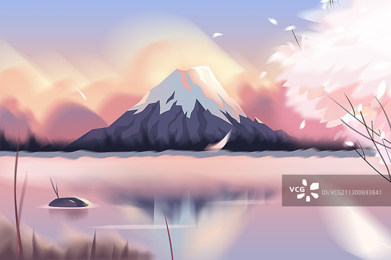 富士山和樱花图片素材
