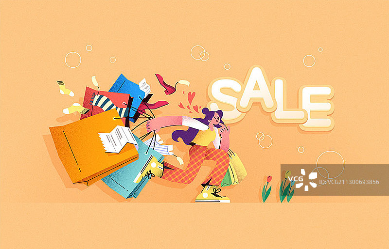 手提购物袋女士春季促销插画图片素材