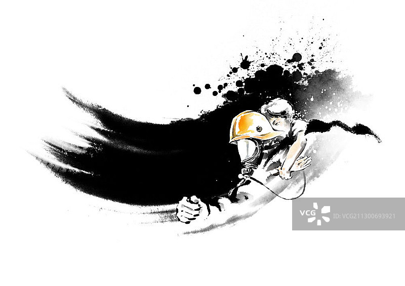 水墨风消防员营救儿童图片素材