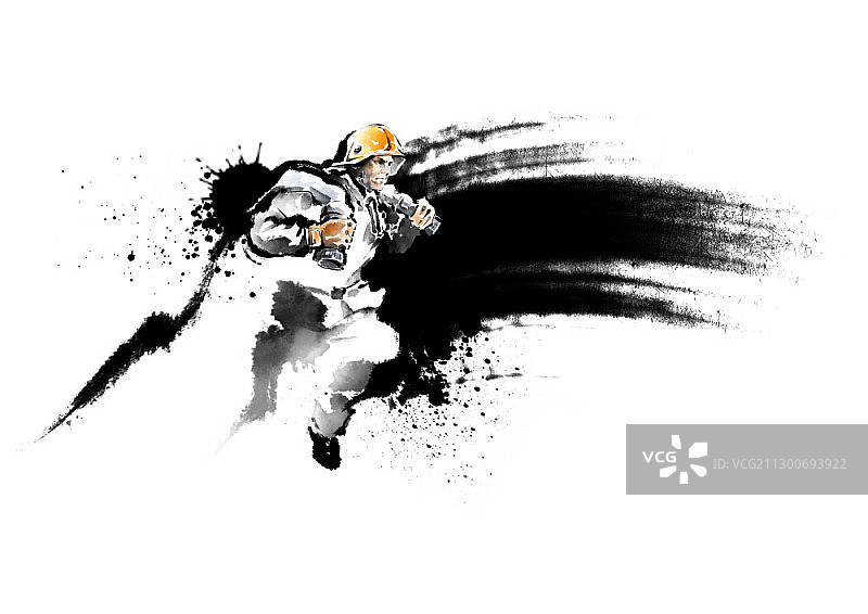 消防员水墨风彩绘图片素材