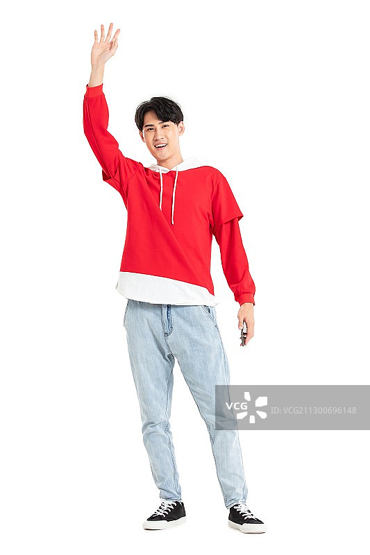 穿红色卫衣的年轻男生图片素材