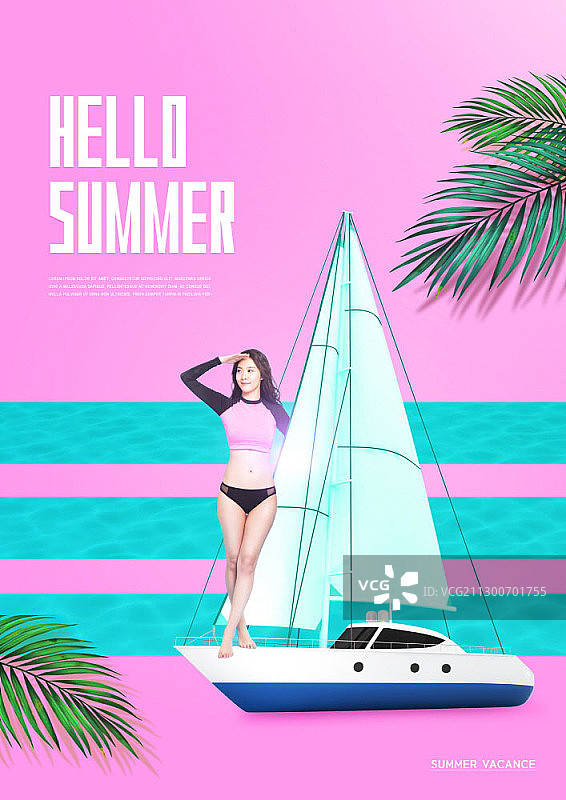 游艇上的女士夏季主题合成图图片素材