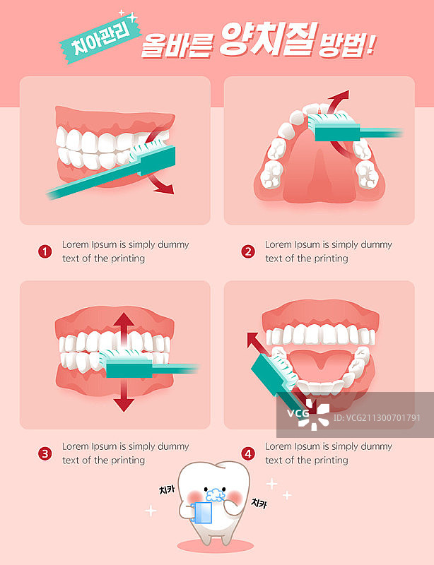 关于如何正确刷牙的矢量信息图，附韩语说明图片素材