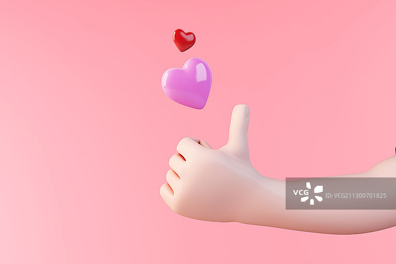 带3D爱心的竖起大拇指图片素材